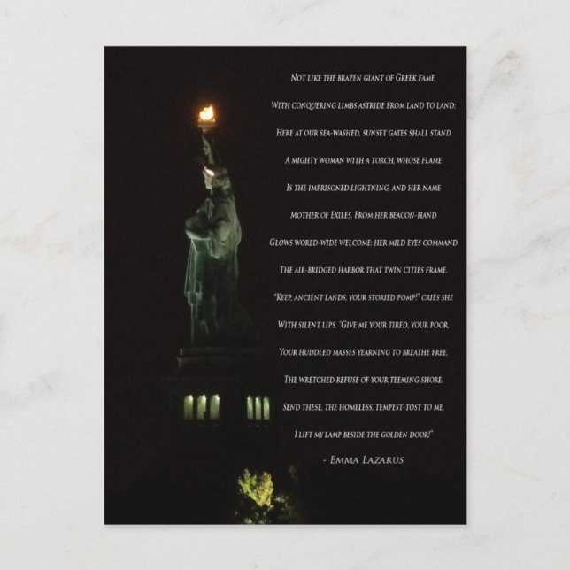 Statue of Liberty At Night/Emma Lazarus Poem Postcard (Front)