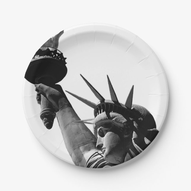 Statue of Liberty Black & White Paper Plates (Front)