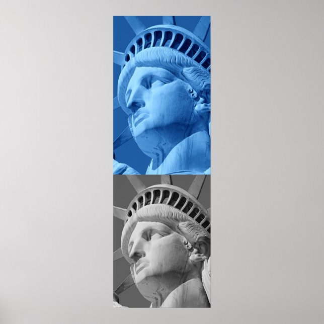 Statue of Liberty Blue Gray Pop Art Poster Print (Front)
