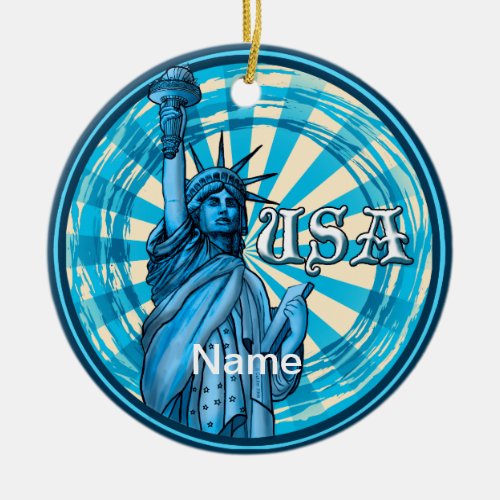Statue Of Liberty Blue USA Ceramic Ornament