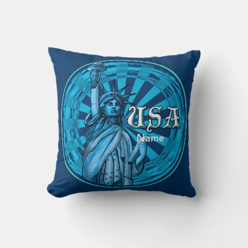 Statue Of Liberty Blue USA Throw Pillow