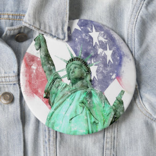 Statue of Liberty closeup with flag watercolor Button