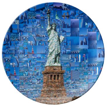statue of liberty collage - statue of liberty art porcelain plate statue of liberty collage - statue of liberty art porcelain plate