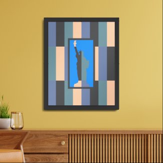 Statue of Liberty Elegant Blue Grey Peach Stripes