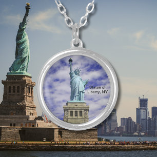 Statue of Liberty, Ellis Island, New York Round Silver Plated Necklace