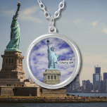 Statue of Liberty, Ellis Island, New York Silver Plated Necklace<br><div class="desc">Statue of Liberty on Ellis Island as part of the New York City area, New York. Designed by Frédéric Bartholdi and dedicated on October 28, 1886. The statue, a gift to the United States from the people of France, is of a robed female figure representing Libertas, the Roman goddess of...</div>