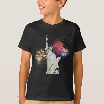 Statue Of Liberty - Fireworks Background T-shirt by 4westies at Zazzle