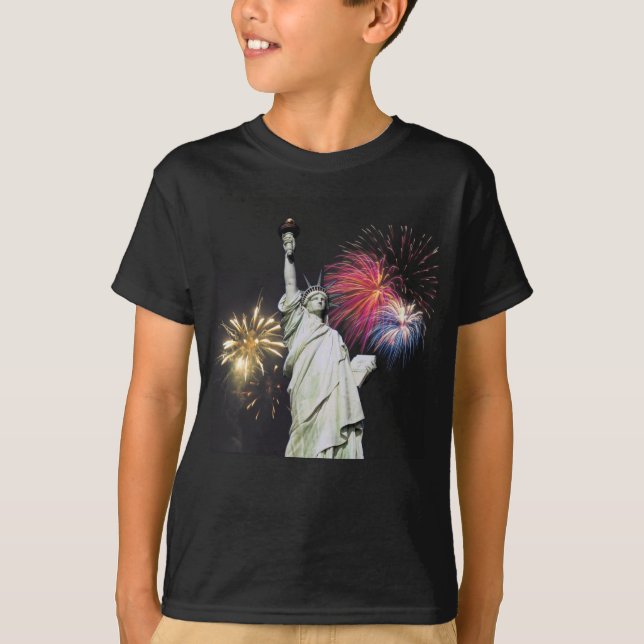Statue of Liberty - Fireworks Background T-Shirt (Front)