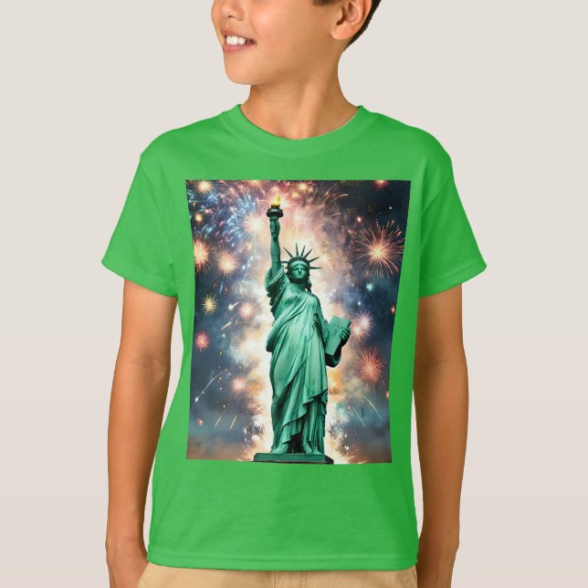 Statue Of Liberty Fireworks Independence Day, Boys T-Shirt (Front)