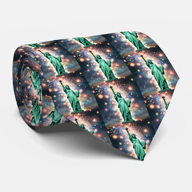 Statue Of Liberty Fireworks Independence Day, Neck Tie (Rolled)