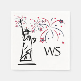 Statue of Liberty Fireworks Monogrammed Napkins