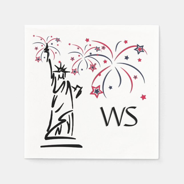 Statue of Liberty Fireworks Monogrammed Napkins (Front)