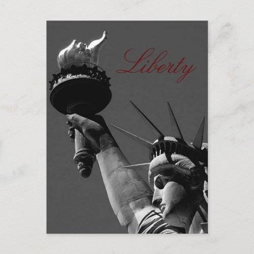 Statue of Liberty Gray Red Script Post Card