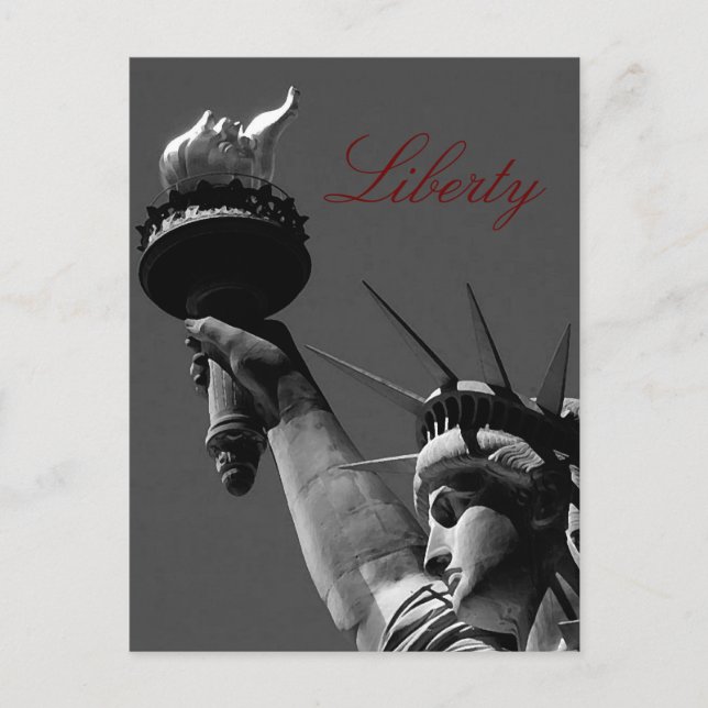 Statue of Liberty Gray Red Script Post Card (Front)