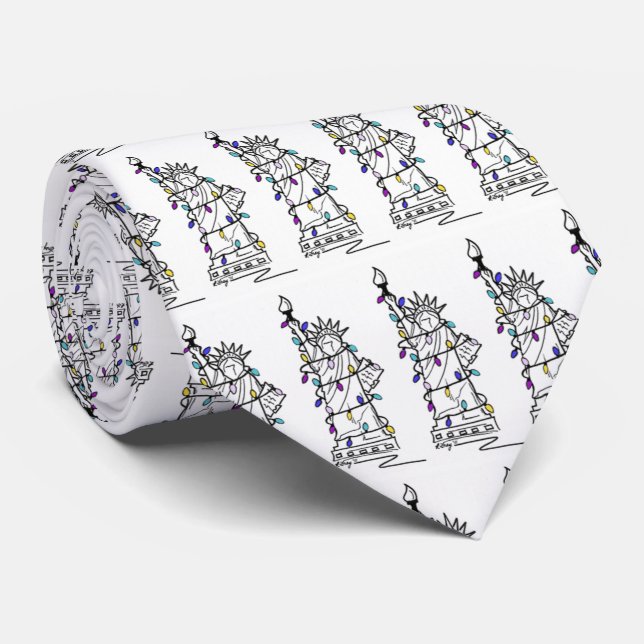 Statue of Liberty Hanukkah Christmas NYC Holiday Neck Tie (Rolled)