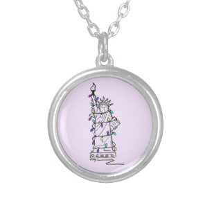Statue of Liberty Hanukkah Holiday Lights New York Silver Plated Necklace