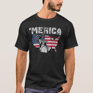 Statue Of Liberty Holding A Gun - Merica Red White T-Shirt
