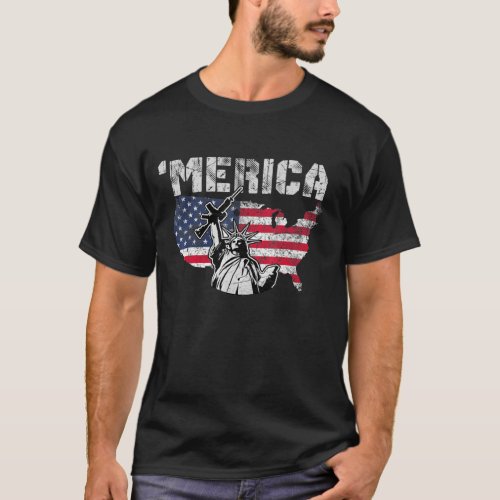 Statue Of Liberty Holding A Gun _ Merica Red White T_Shirt