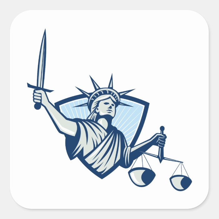 Statue of Liberty Holding Scales Justice Sword Square Stickers
