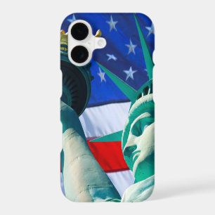 Statue Of Liberty Holding Torch US Flag Background iPhone 17 Case