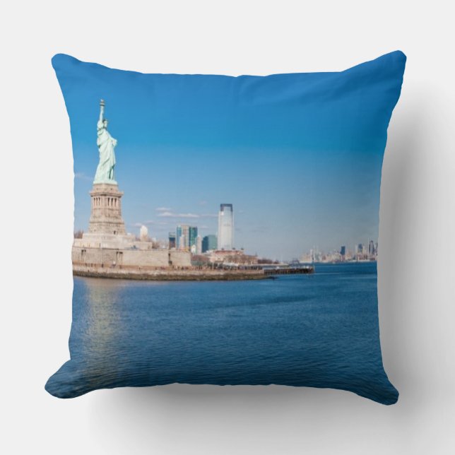 Statue of Liberty, Hudson River and Manhattan Throw Pillow (Front)