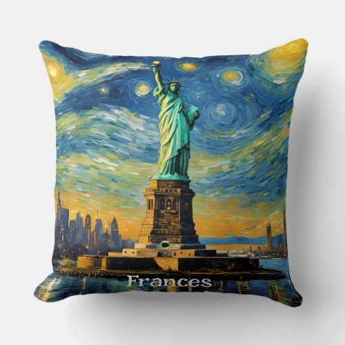 Statue of Liberty Impressionism Throw Pillow