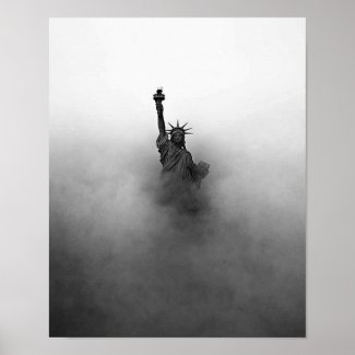 Statue of liberty in fog poster