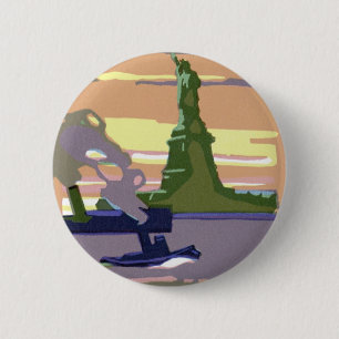 Statue of Liberty in New York City, Vintage Travel Button