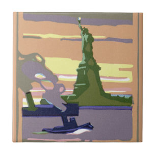 Statue of Liberty in New York City, Vintage Travel Ceramic Tile