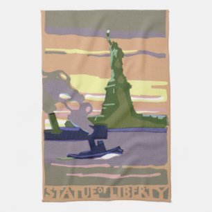 Statue of Liberty in New York City, Vintage Travel Kitchen Towel