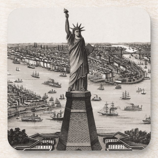 Statue Of Liberty In New York Harbor Drink Coaster (Front)