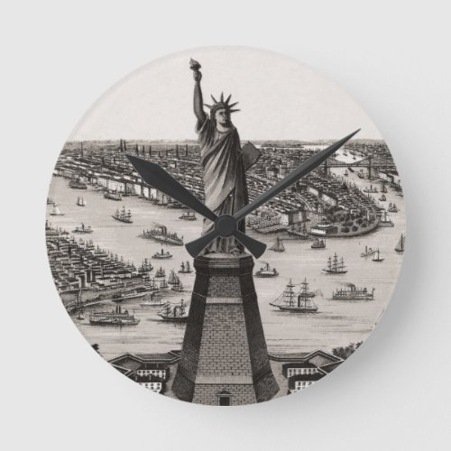 Statue Of Liberty In New York Harbor Round Clock