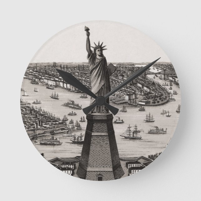 Statue Of Liberty In New York Harbor Round Clock (Front)