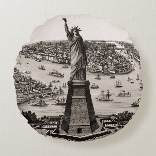 Statue Of Liberty In New York Harbor Round Pillow