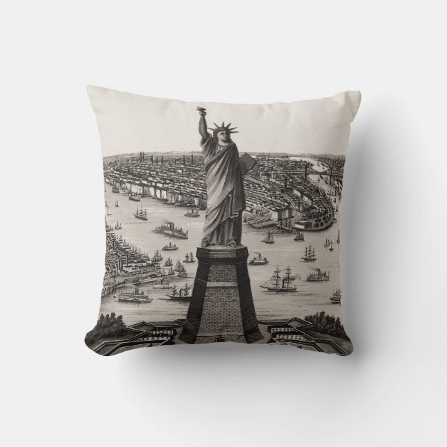 Statue Of Liberty In New York Harbor Throw Pillow (Front)