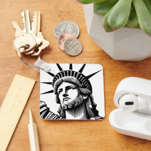 Statue of Liberty, Jesus, God, New York, Faith Keychain