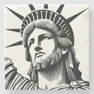 Statue of Liberty, Jesus, God, New York, Faith Stone Coaster