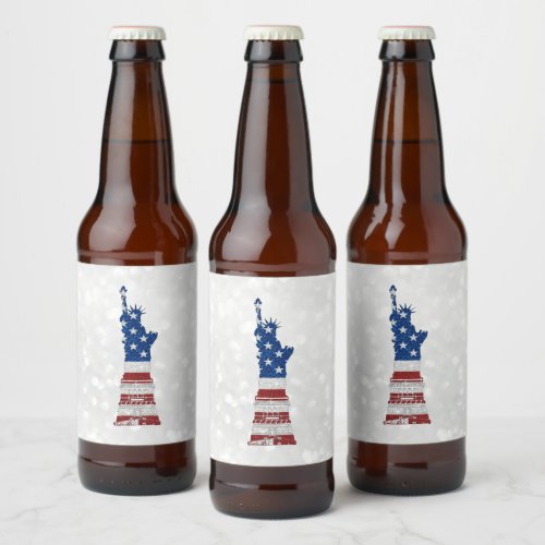 Statue Of Liberty July 4th Glitter Beer Bottle Label