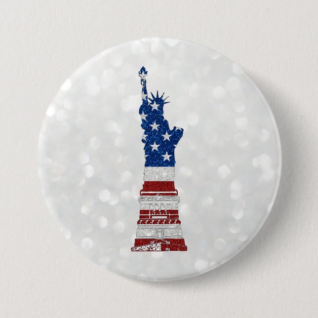 Statue Of Liberty July 4th Glitter Button (Front)