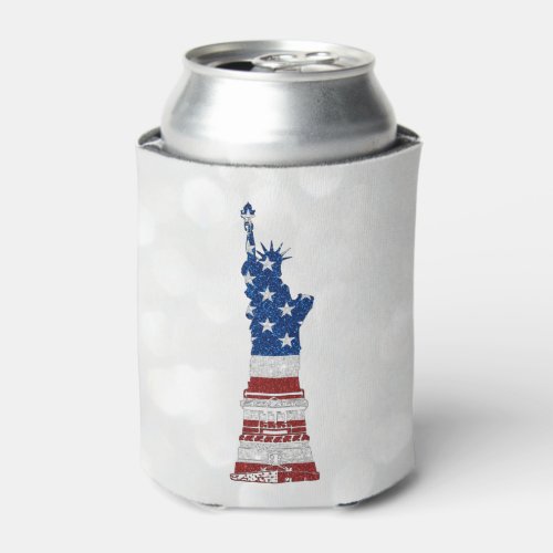 Statue Of Liberty July 4th Glitter Can Cooler