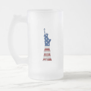 Statue Of Liberty July 4th Glitter Frosted Glass Beer Mug