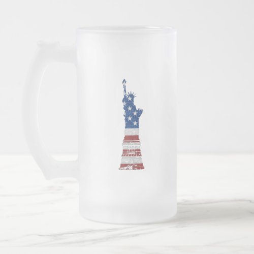 Statue Of Liberty July 4th Glitter Frosted Glass Beer Mug