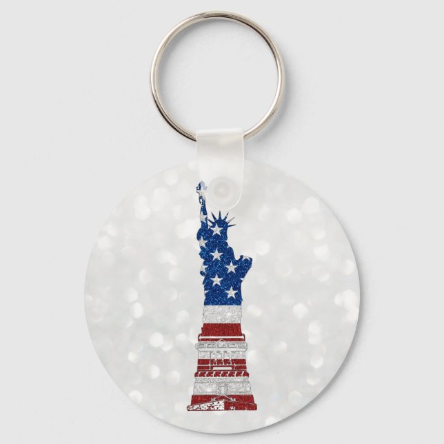 Statue Of Liberty July 4th Glitter Keychain (Front)
