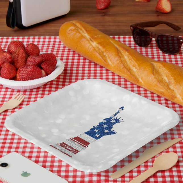 Statue Of Liberty July 4th Glitter Paper Plate (Picnic)