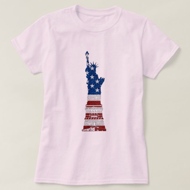 Statue Of Liberty July 4th Glitter T-Shirt (Design Front)