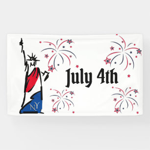 Statue of Liberty July 4th Stripes Fireworks Banner