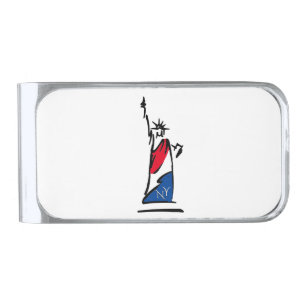 Statue of Liberty / Lady Liberty Stripes Silver Finish Money Clip