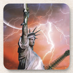 Statue of Liberty Lightening. Beverage Coaster
