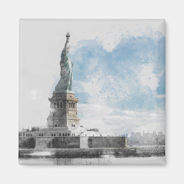 Statue of Liberty Magnet Manhattan NYC Watercolor (Front)