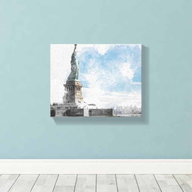 Statue of Liberty Manhattan Skyline Canvas Wall  (Insitu(Wood Floor))